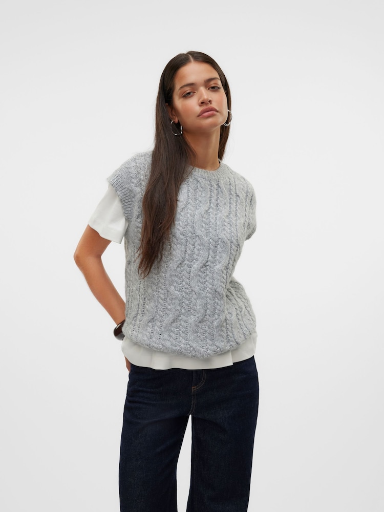 VERO MODA Grey Pullover Crew Neck Knitted Vest - Image 1 of 6