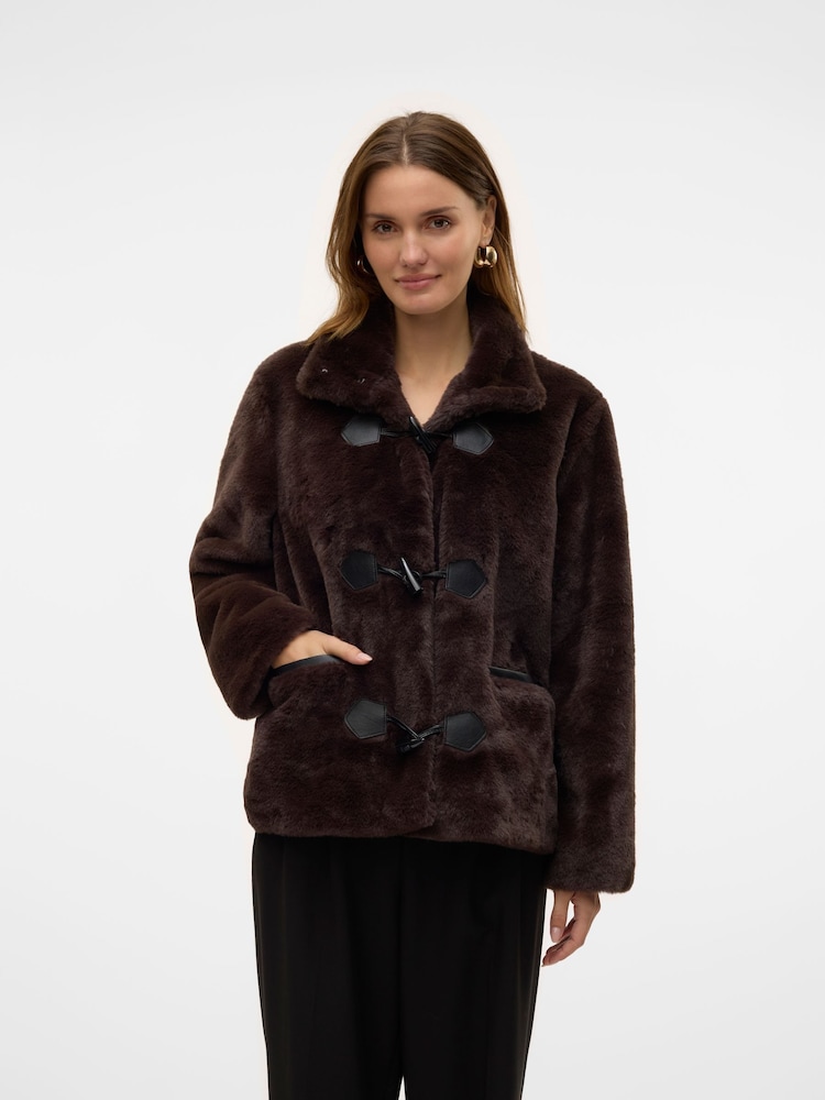 VERO MODA Faux Fur High Neck Toggle Jacket - Image 1 of 6