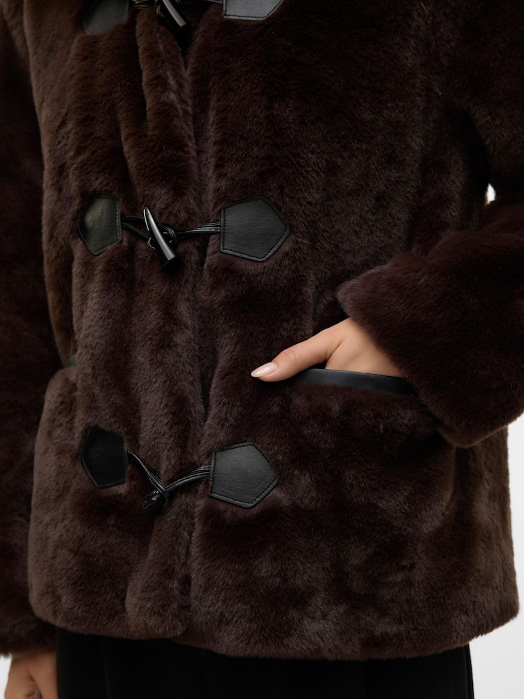 VERO MODA Faux Fur High Neck Toggle Jacket - Image 2 of 6