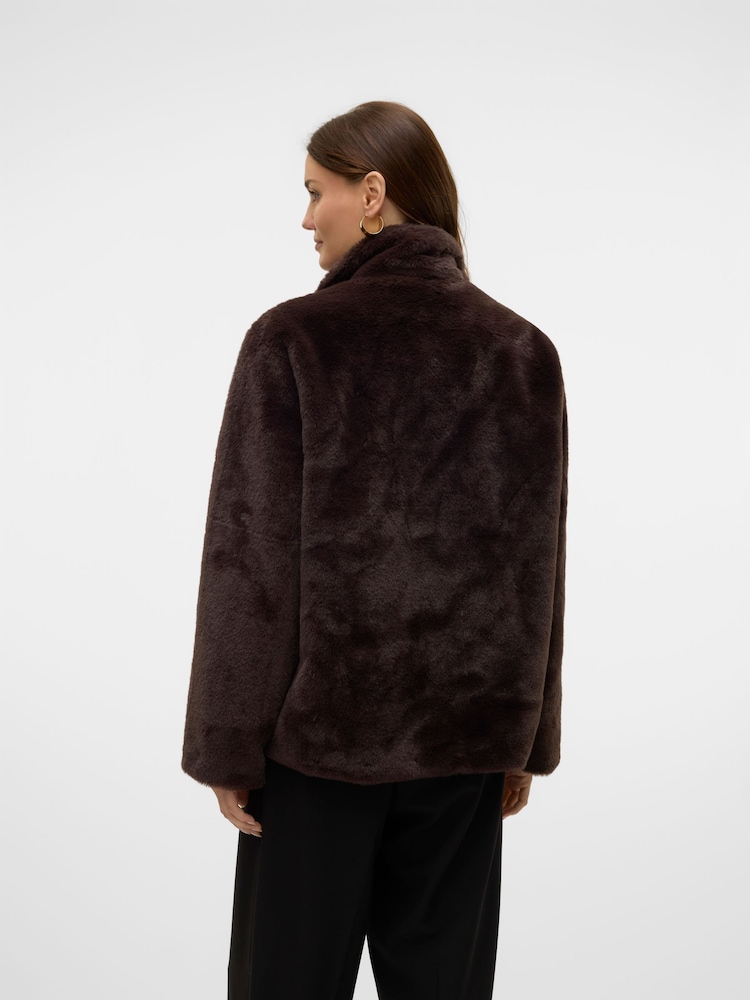 VERO MODA Faux Fur High Neck Toggle Jacket - Image 4 of 6