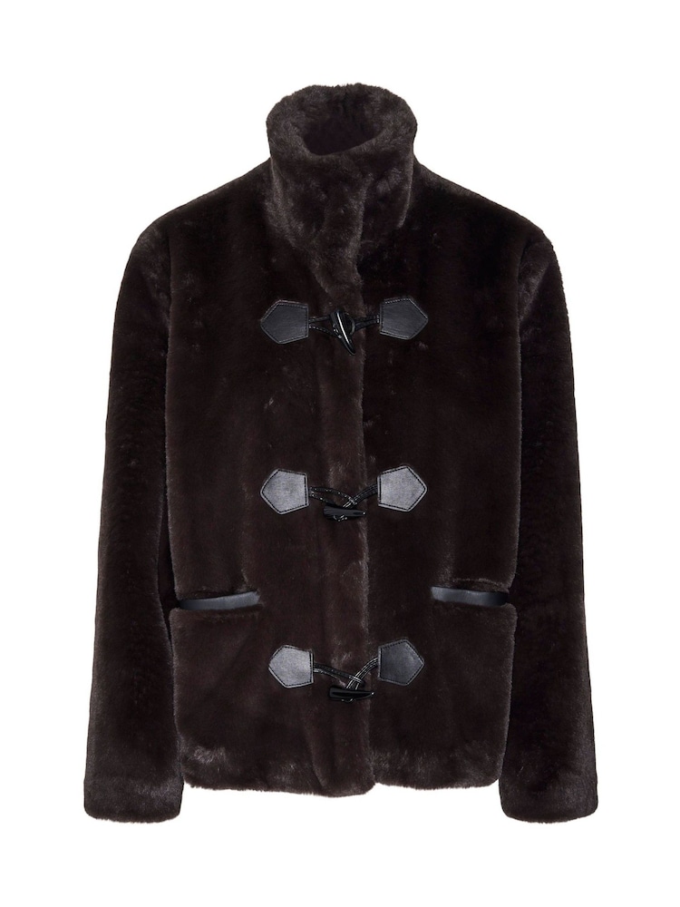 VERO MODA Faux Fur High Neck Toggle Jacket - Image 6 of 6