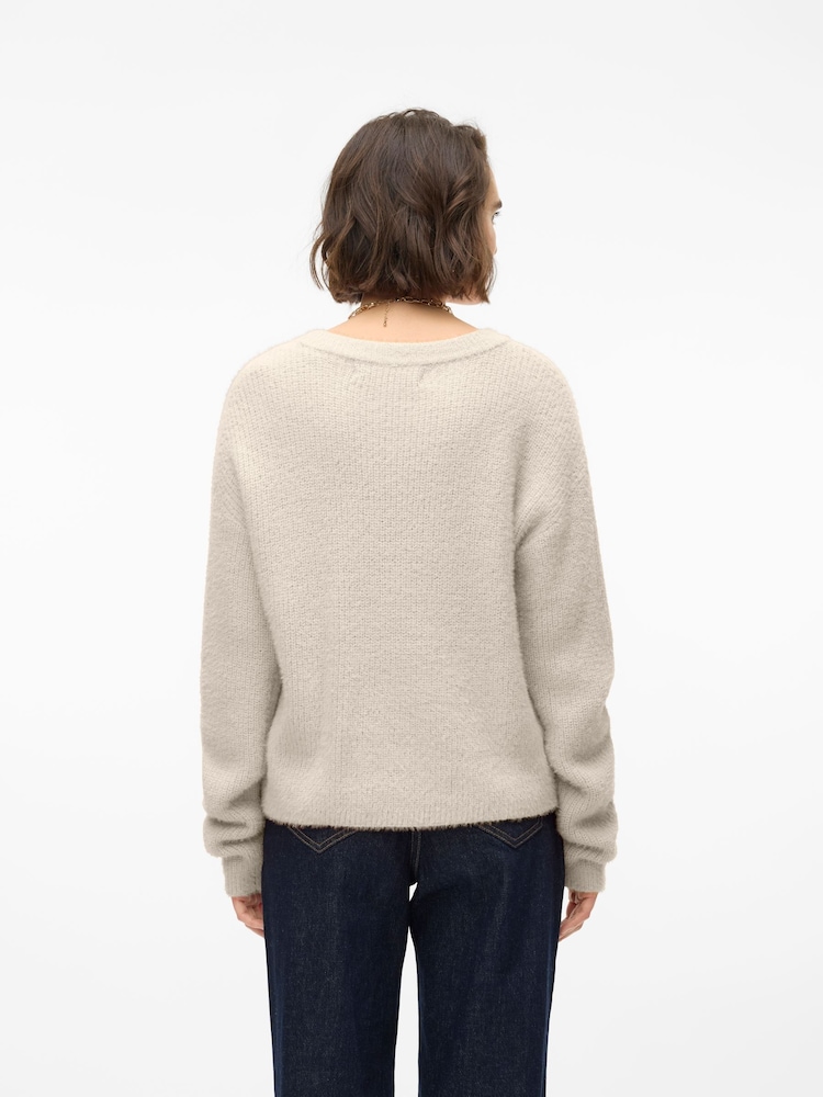 VERO MODA Cream Long Sleeve Round Neck Knitted Pullover Jumper - Image 2 of 5