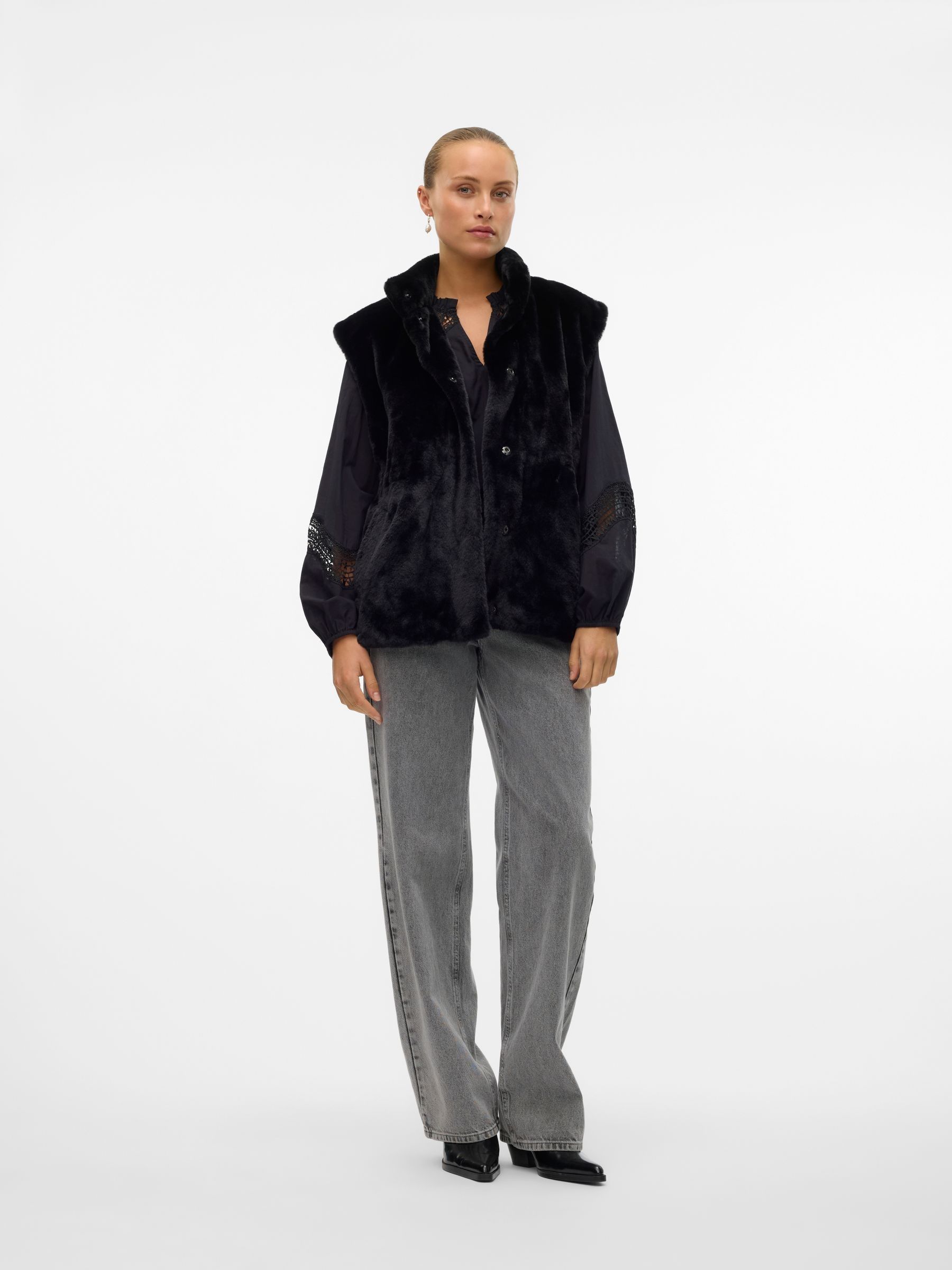 Buy VERO MODA Black Faux Fur Sleeveless Gilet from the Next UK