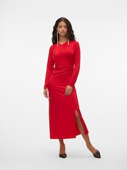 VERO MODA Red Long Sleeve V-Neck Jersey Midaxi Dress - Image 1 of 5