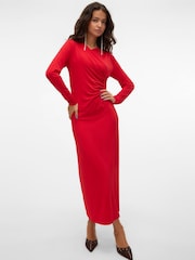 VERO MODA Red Long Sleeve V-Neck Jersey Midaxi Dress - Image 2 of 5
