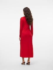VERO MODA Red Long Sleeve V-Neck Jersey Midaxi Dress - Image 4 of 5