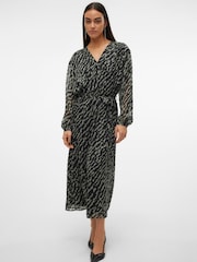 VERO MODA Green Chiffon Belted Animal Midi Dress - Image 1 of 5