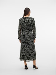 VERO MODA Green Chiffon Belted Animal Midi Dress - Image 2 of 5