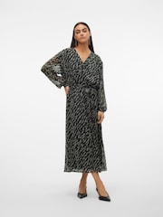VERO MODA Green Chiffon Belted Animal Midi Dress - Image 3 of 5
