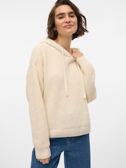 VERO MODA Cream Knitted Long Sleeve Hoodie - Image 1 of 5