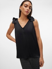 VERO MODA Black Bow Detail V-Neck Satin Blouse - Image 1 of 5