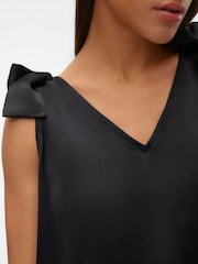 VERO MODA Black Bow Detail V-Neck Satin Blouse - Image 4 of 5