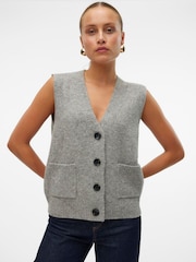 VERO MODA Grey Sleeveless Knitted Button Down Top - Image 1 of 5