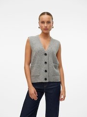 VERO MODA Grey Sleeveless Knitted Button Down Top - Image 3 of 5