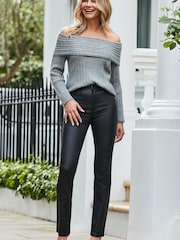 Sosandar Grey Rib Bardot Jumper - Image 2 of 5