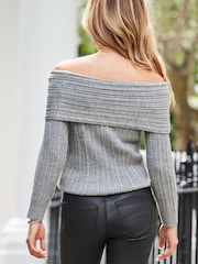 Sosandar Grey Rib Bardot Jumper - Image 4 of 5