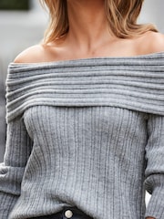 Sosandar Grey Rib Bardot Jumper - Image 5 of 5