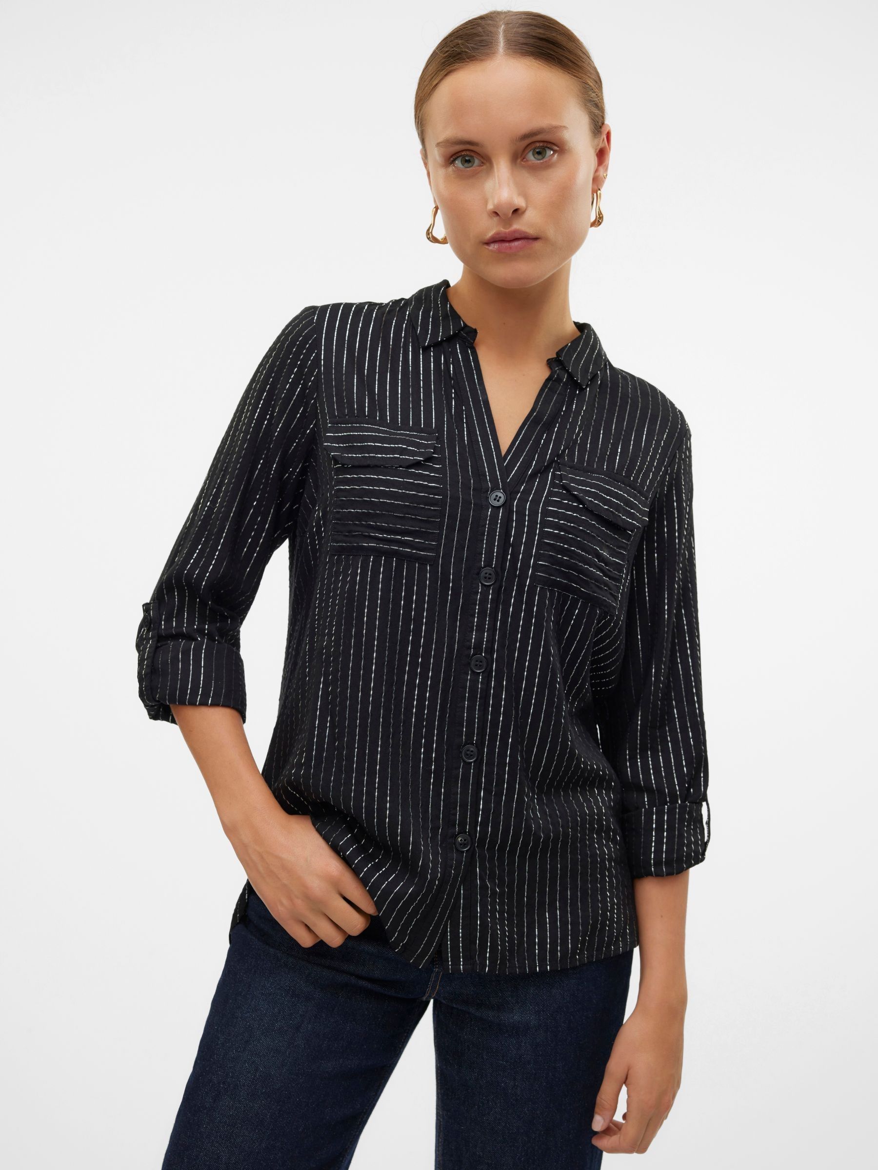 Buy VERO MODA Metallic Long Sleeve Sparkle Thread Striped Shirt from Next  USA