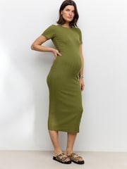 Green Maternity Ribbed Midaxi Dress - Image 1 of 9