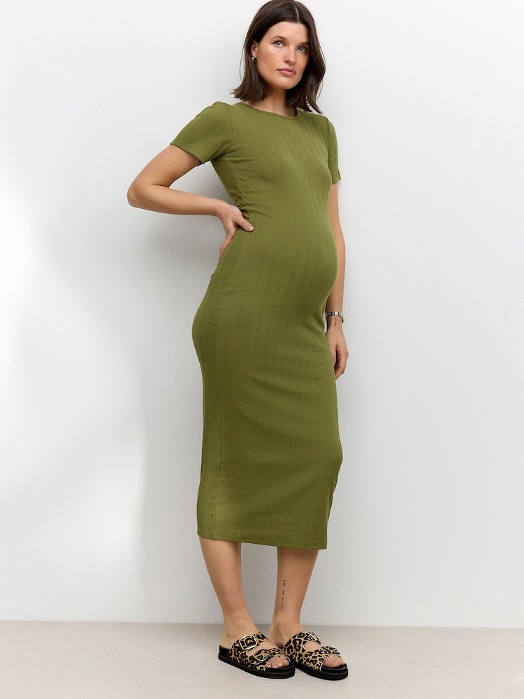 Green Maternity Ribbed Midaxi Dress - Image 1 of 9