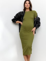 Green Maternity Ribbed Midaxi Dress - Image 2 of 9
