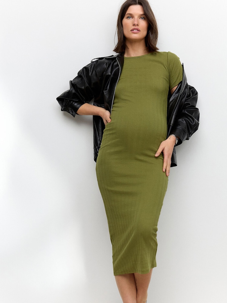 Green Maternity Ribbed Midaxi Dress - Image 2 of 9