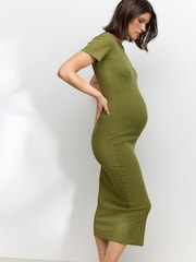 Green Maternity Ribbed Midaxi Dress - Image 3 of 9
