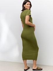 Green Maternity Ribbed Midaxi Dress - Image 4 of 9