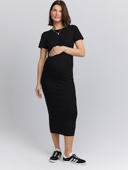 Black Maternity Ribbed Midaxi Dress - Image 1 of 9
