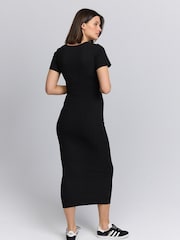 Black Maternity Ribbed Midaxi Dress - Image 2 of 9