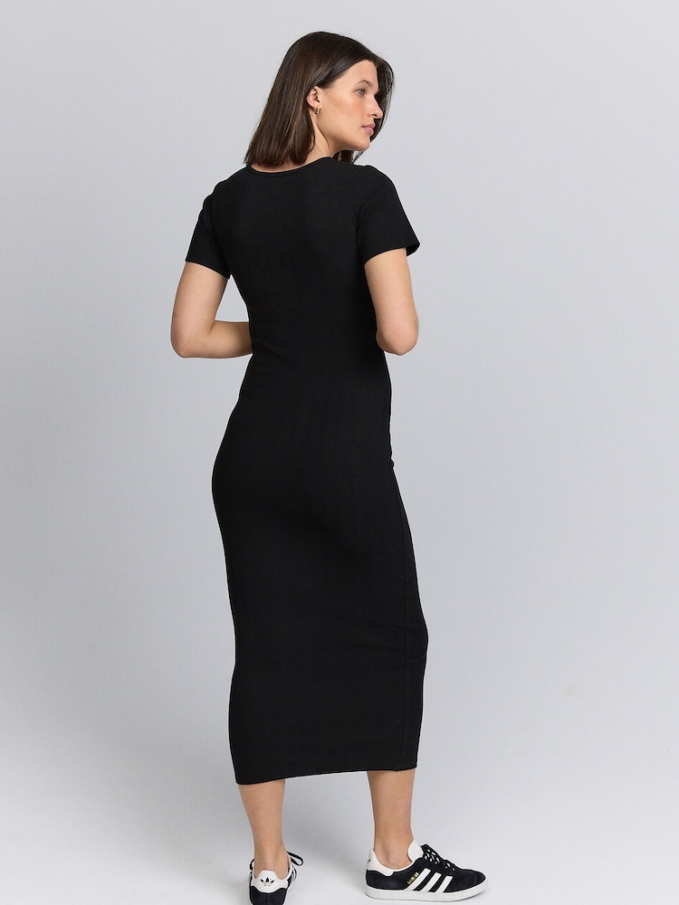 Black Maternity Ribbed Midaxi Dress - Image 2 of 9