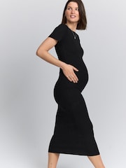 Black Maternity Ribbed Midaxi Dress - Image 3 of 9