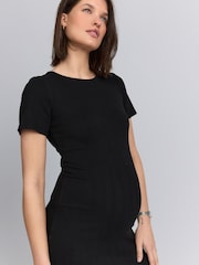 Black Maternity Ribbed Midaxi Dress - Image 5 of 9