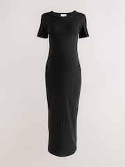 Black Maternity Ribbed Midaxi Dress - Image 6 of 9