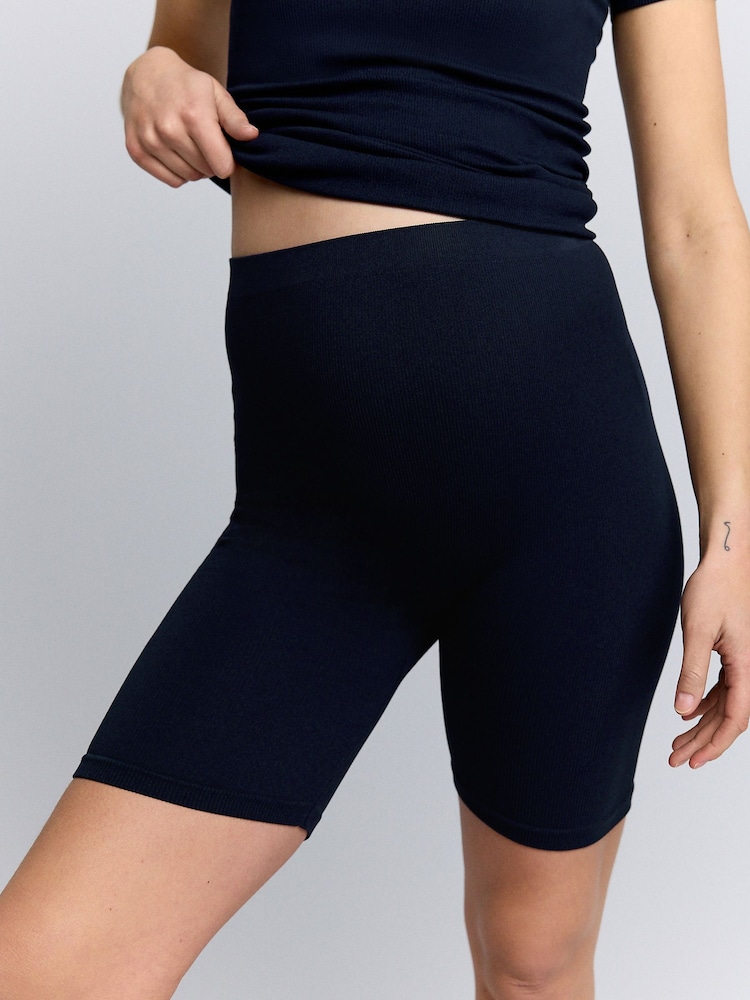 Bleu marine - Short de maternité côtelé sans couture - Image 1 de 10