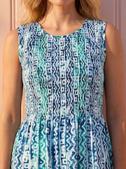 Roman Blue Abstract Print Shirred Top - Image 4 of 4