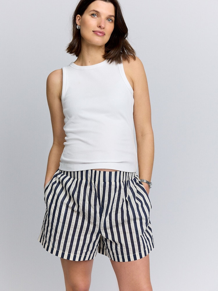 Navy Stripe Maternity Pull On Shorts - Image 1 of 8