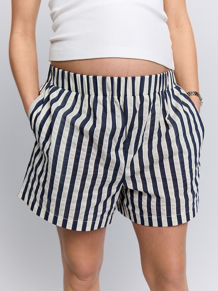 Navy Stripe Maternity Pull On Shorts - Image 3 of 8