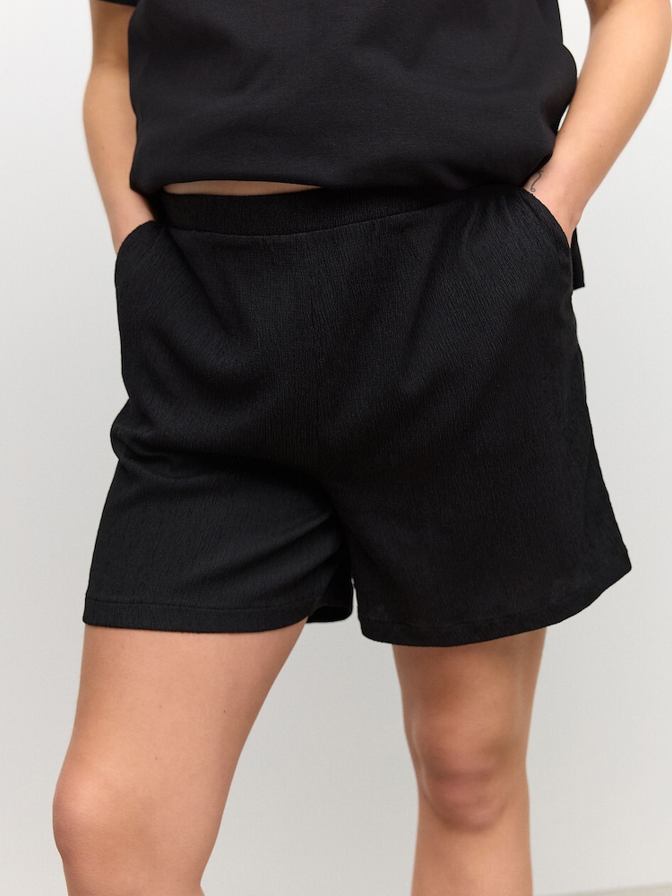 Black Maternity Pull On Textured Shorts - Image 1 of 8