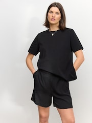 Black Maternity Pull On Textured Shorts - Image 2 of 8