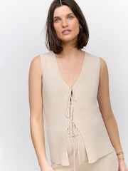 Oatmeal Maternity Tie Front Knitted Vest - Image 5 of 10