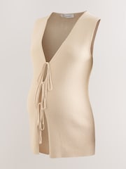 Oatmeal Maternity Tie Front Knitted Vest - Image 8 of 10
