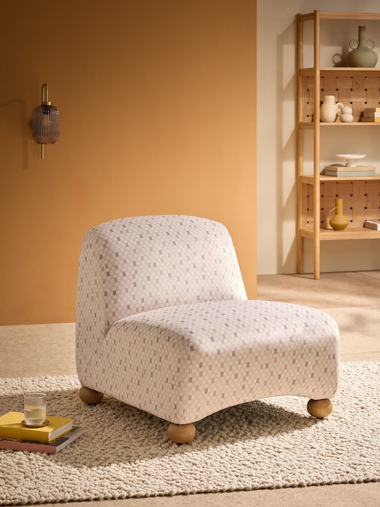 MADE.COM Nude Checked Velvet Elwen Accent Chair - Image 1 of 5