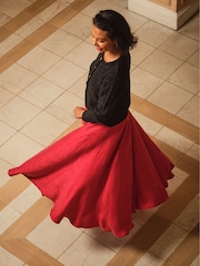 FatFace Malia Red Jacquard Midi Skirt - Image 3 of 5