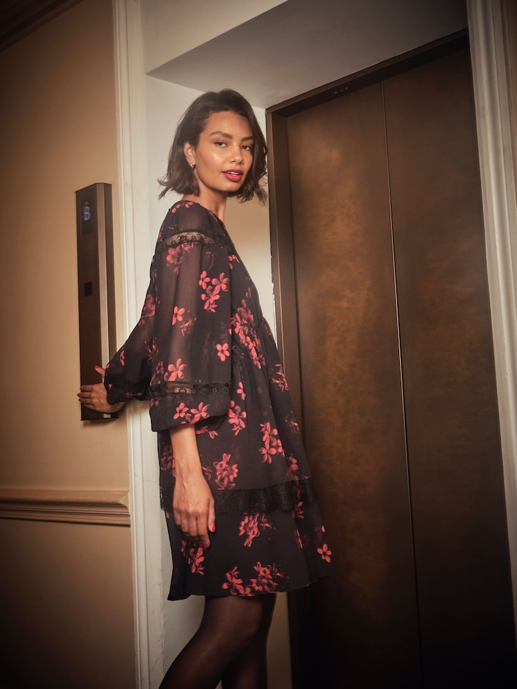 FatFace Romy Black Floral Dress - Image 2 of 5 FatFace Romy Black Floral Dress - Image 2 of 5