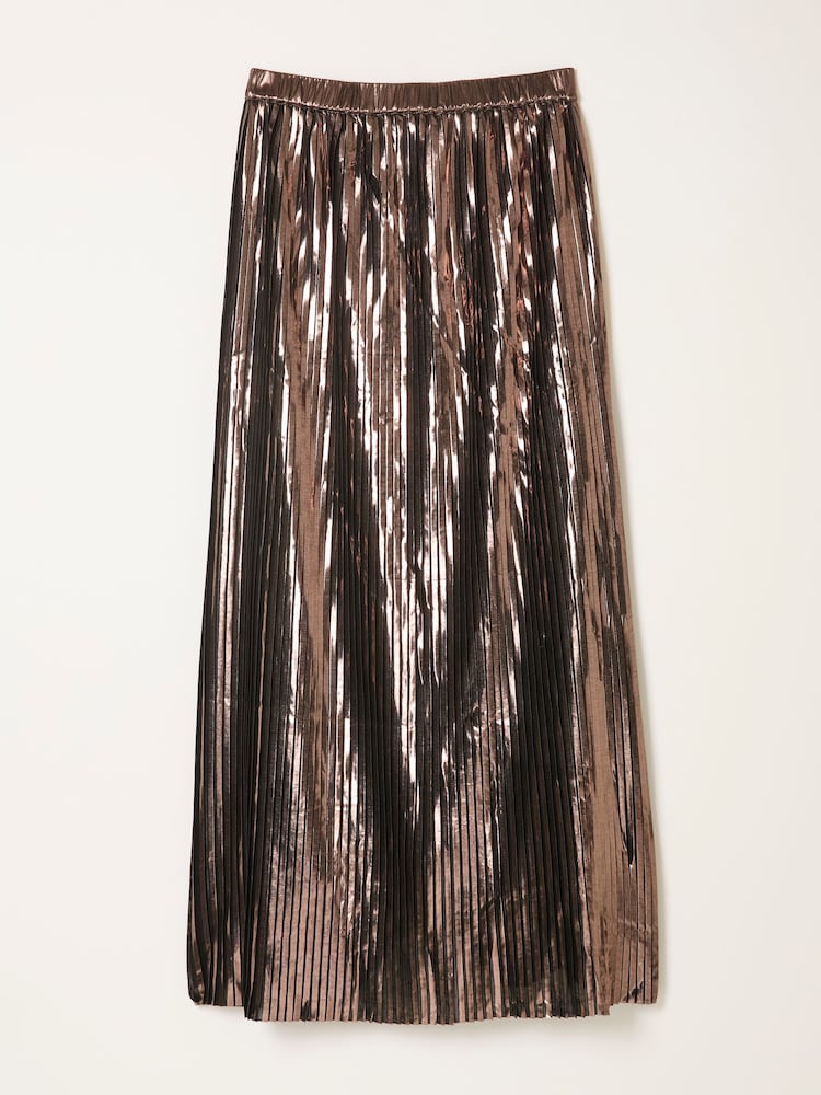 FatFace Talia Bronze Metallic Pleated Midi Skirt - Image 2 of 2 FatFace Talia Bronze Metallic Pleated Midi Skirt - Image 2 of 2
