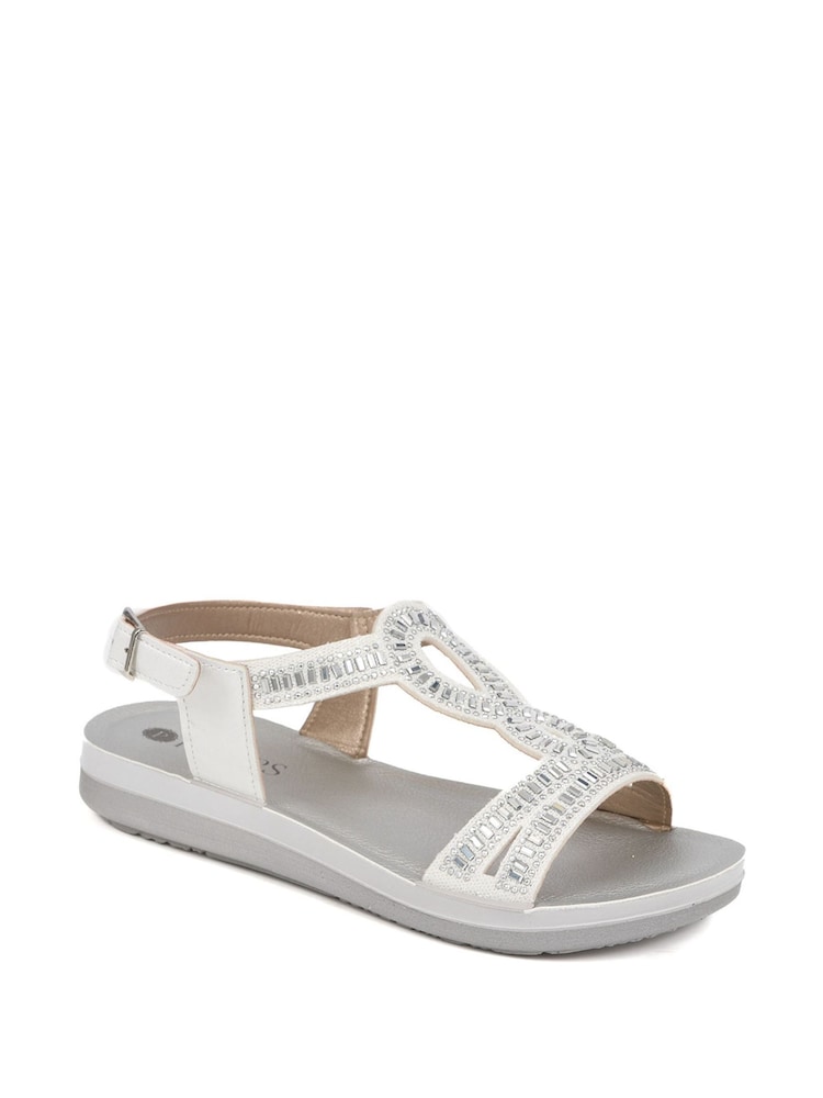 Pavers White Adjustable Embellished Sandals - Image 2 of 5