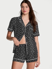 Victoria's Secret Black Dotted Stripe Modal Short Pyjama Set - Image 1 of 2