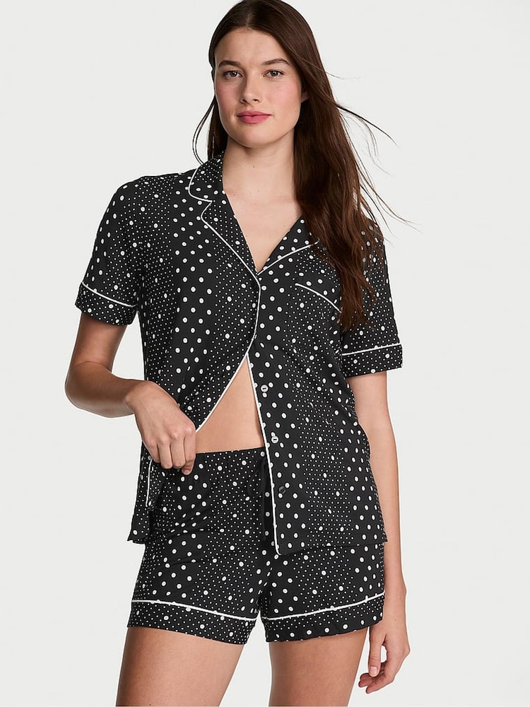 Victoria's Secret Black Dotted Stripe Modal Short Pyjama Set - Image 1 of 2
