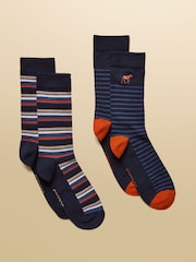 Joules Kingsbury Navy/Ginger 2 Pack Socks - Image 1 of 3